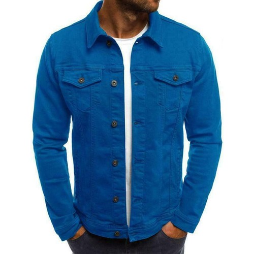 Men's Lapel Slim Fit Denim Jacket Coat Casual Button Up 3XL Long Sleeve Tops New - Foto 5 di 13