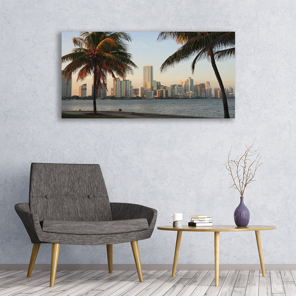 Image sur verre acrylique 120x60 cm avec impression de tableau de ville et de paumes - 2