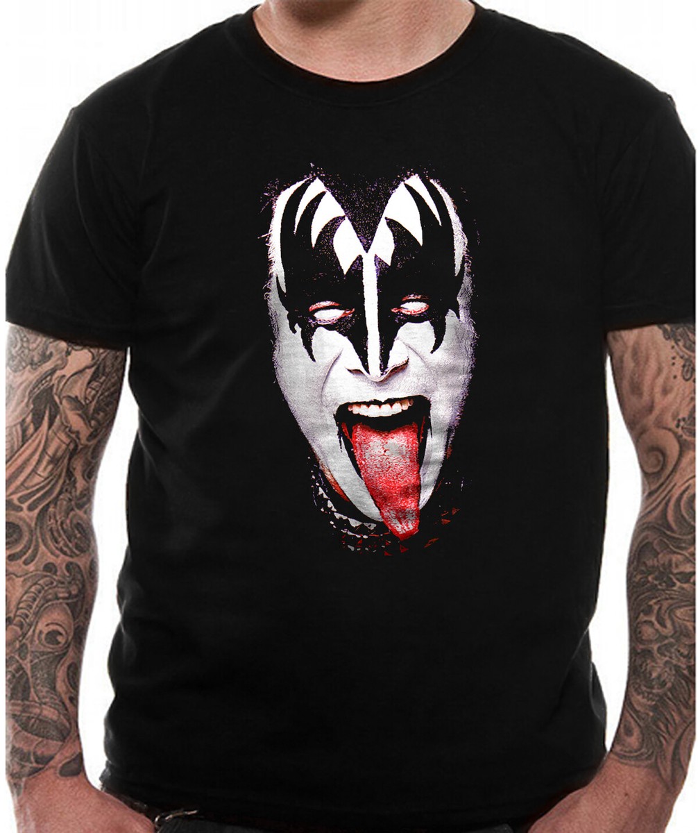 Kiss T Shirt Gene Face Official Mens Demon Rock Metal Lick It Up 