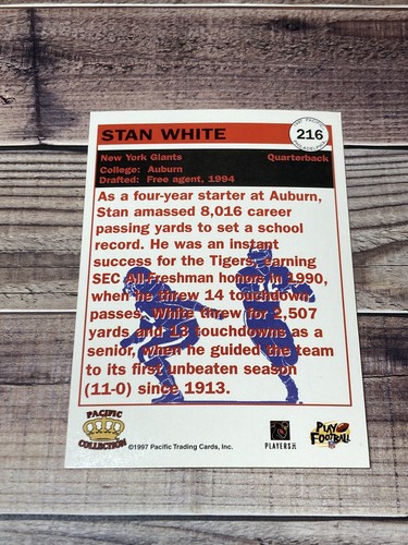 1997 Pacific Philadelphia Stan White New York Giants #216 - Picture 2 of 2
