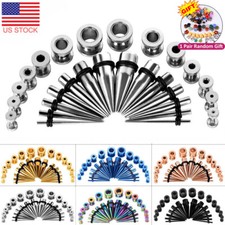 28PCS Ear Stretching Gauges Set Tapers Tunnels Plugs Kit 12G-00G Stainless Steel