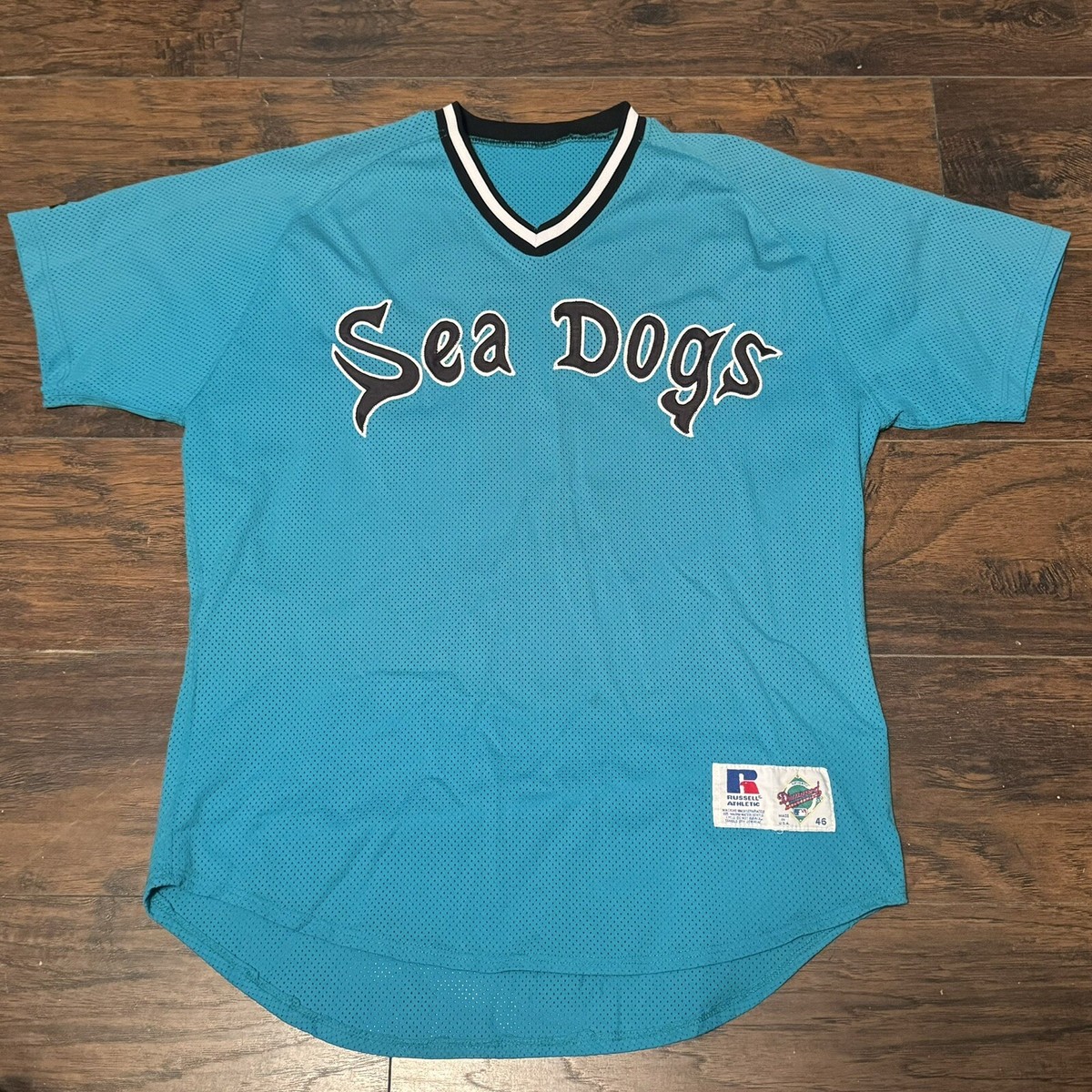 Russel ラッセル MLB AA ポートランドシードッグス ユニフォーム Vintage Portland Sea Dogs Game Worn Teal Russell Athletic Mesh