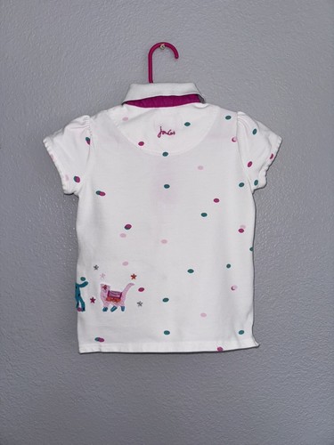Joules Ivory Short Sleeve Polo Shirt Llama Party Embroidered Cotton Girls 4 Yrs - Picture 13 of 13