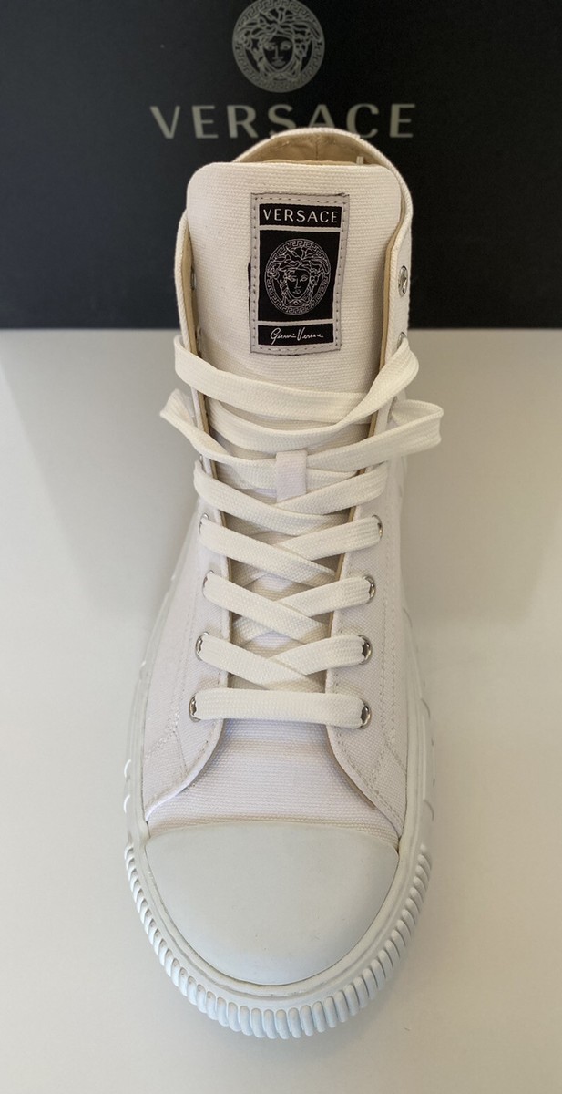 Versace White Palladium High-top Canvas Sneakers 12.5 US (45.5 Euro) DSU8403 Versace White Palladium High-top Canvas Sneakers 12.5 US  main image 2