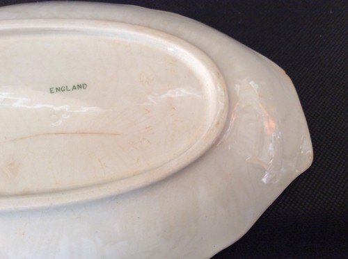 ancien compotier et ravier porcelaine anglaise signer England guirlande verte - Imagen 20 de 21