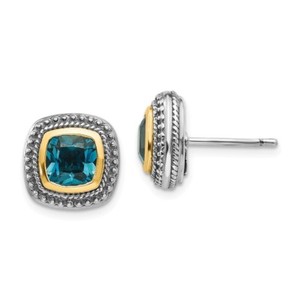 Details About Sterling Silver W 14k London Blue Topaz Bezel Set Stud Earrings Shey Couture