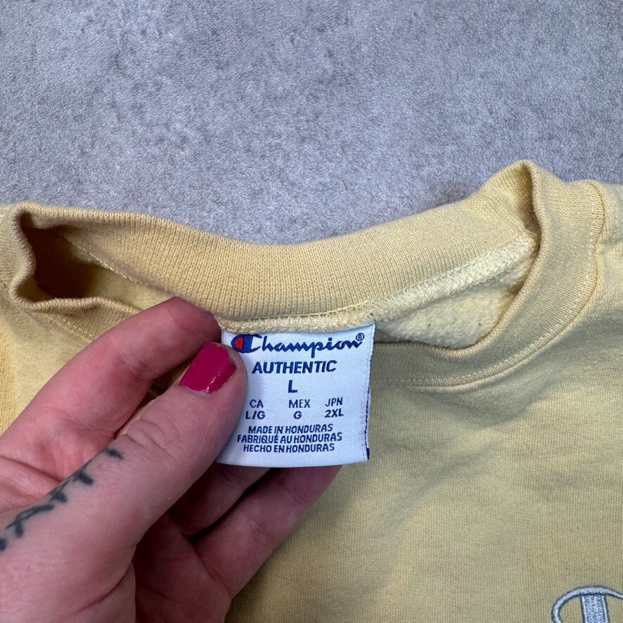 Champion Sweatshirt Mens Pull Over Blank Y2K Jumper, Yellow, Large image 9