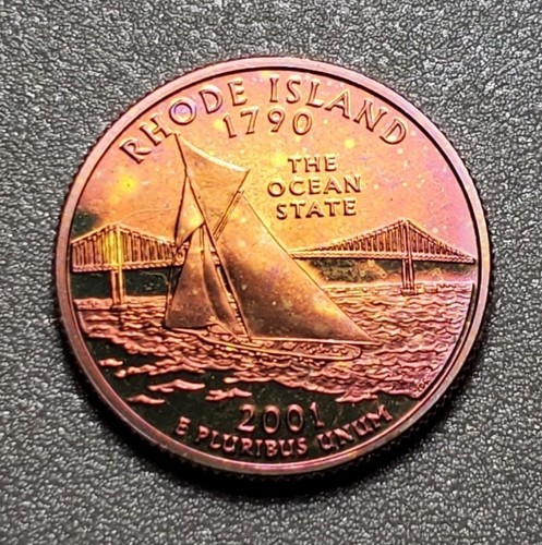 TONED 2001 S RHODE ISLAND STATE WASHINGTON QUARTER PLAD PROOF UNC #P922 - Foto 1 di 2