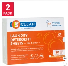 Boulder Clean Laundry Detergent, 80 Sheets Free & Clear 160 Loads  FREE SHIPPING