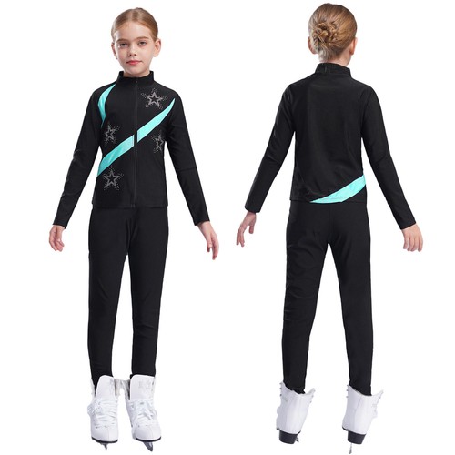 Kids Girls Outfits Gymnastics Tracksuit Show Suit Star Two-Piece Zipper Set Gym - Picture 7 of 82