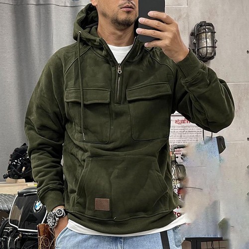 Tactical Hoodies for Men 2024 Quater-Zip Pullover Sweatshirt Casual Cargo Hoodie - Picture 3 of 54
