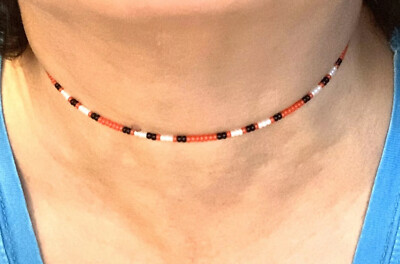 Beaded Choker Seed Bead Necklace Teal and White Seed Bead Choker White and Blue Choker Necklace