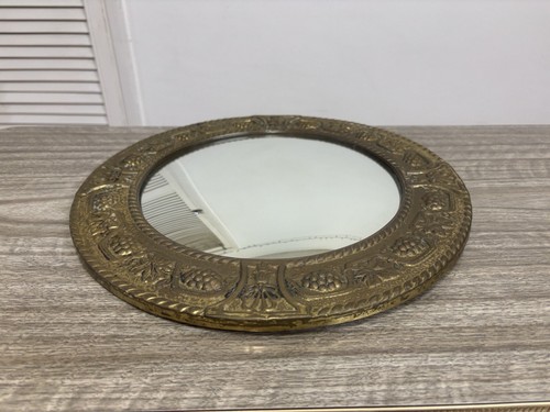Specchio da parete rotondo vintage in ottone con vetro convesso e splendido design ornato oro - Foto 14 di 21