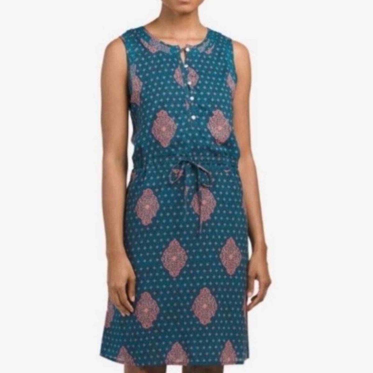 lucky brand bohemian dress Sleeveless Tie Waist Midi Teal/Pink Lined Size Small The Shops at Fearrington White v neck handmade Size:standard L Adjustable straps