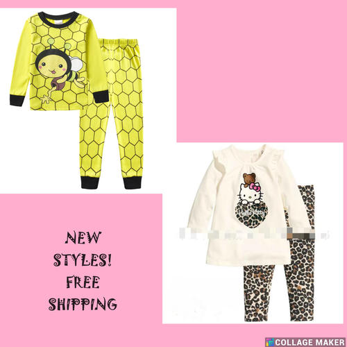 NEW Cartoon Print Girls Long Sleeve 2-Piece Set Pajama - Picture 1 of 4