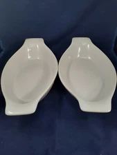 White Ceramic Handled Casserole Ramekin Baking Dish Set of 2
