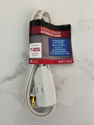 NEW 3 Outlet Extension  Cord White 6 Ft Indoor Use