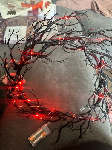 Wreath Decoration Front Door LED Lights Black Branch Scary Home Indoor Outdoor - Picture 5 of 10