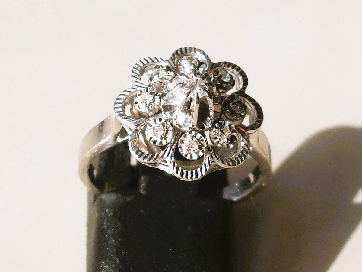 BELLE BAGUE DE Fiançailles ANCIENNE en OR BLANC 18K 750 avec