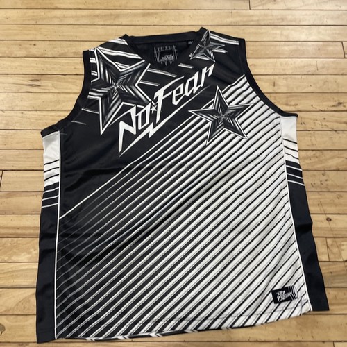 NO FEAR Biker Jersey Men 2XL Black White Cybergoth Motocross Star Saturn KJ6700 - Picture 21 of 23