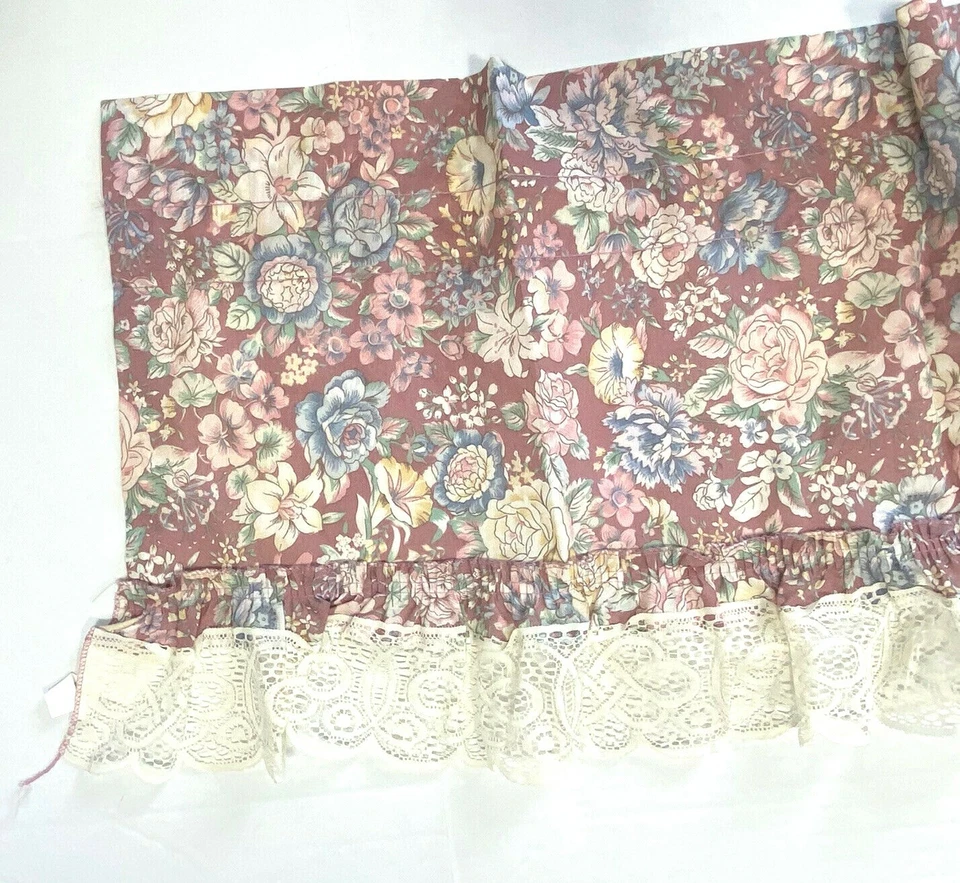 Juego Cortinas Cenefas Vintage Años 70 JC Penney Floral Encaje Volantes Rosa Raro Retro Foto 4 de 4