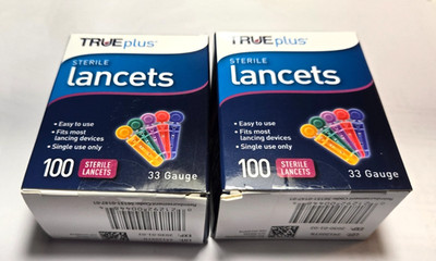TRUEplus Sterile Lancets 200 Count Lot of 2 Box (100- 33 Gauge  Sealed  05/15/29