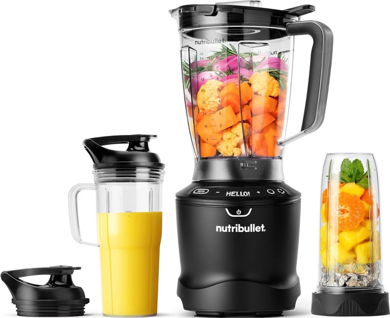 nutribullet NBF10500 1200wCountertop Blender Black 64oz Pitcher Cups Lids Blade