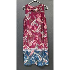 Millers Woman Burgundy Paisley Sleeveless Grommet Neck Shift Dress Size 10