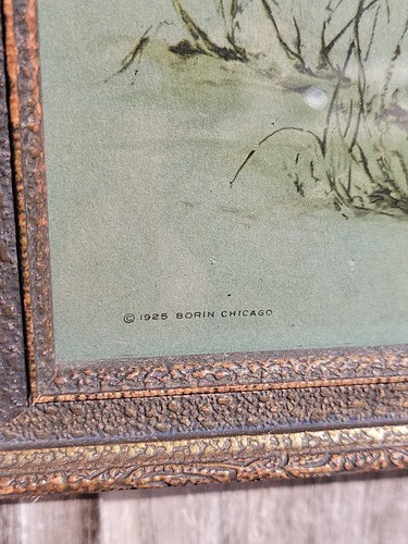 Antique Wolf print Lone Wolf 1925 BORIN CHICAGO. IN Lightly Textued Ornate Frame - Picture 2 of 16