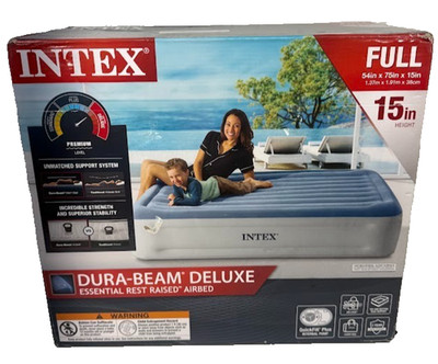 Intex Full Inflatable Air Mattress 15'' Essential Rest Blow Up Bed w/ Pump