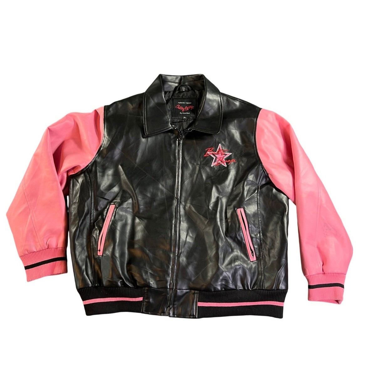 Betty Boop Varsity Jacket Men 3XL Black Pink Faux Leather Excelled