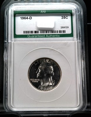 1964 D Washington Quarter 25c - ANI Holder - Really Nice Coin +Reverse Cracks+