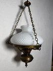Vintage 1960s Hobnail Milk Glass Hanging Lamp - Brass & Union Made In USA