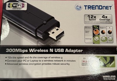 TRENDnet TEW-624UB Wireless N USB Adapter 300Mbps, Black, PC Laptop Compatible