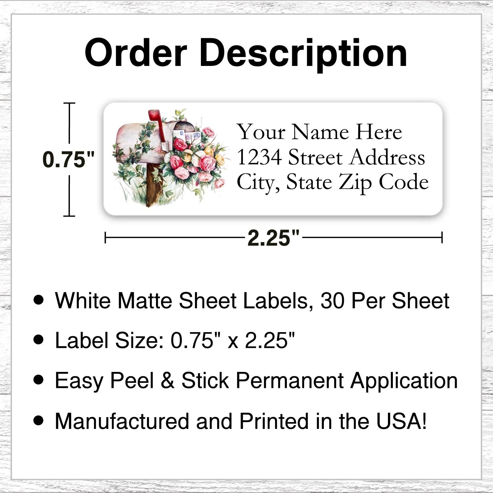 60 Custom Floral Mailbox Personalized Return Address Labels Printed 3/4 ...