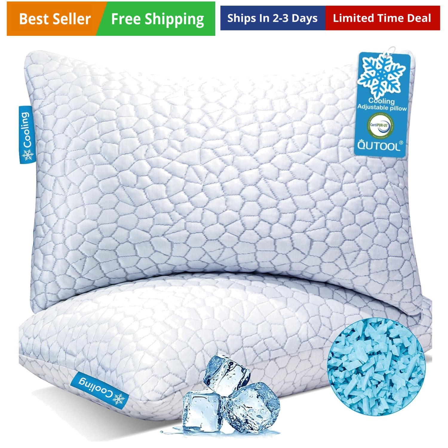 Cooling Pillow for Sleeping 2 Pack, Luxury Shredded Memory F