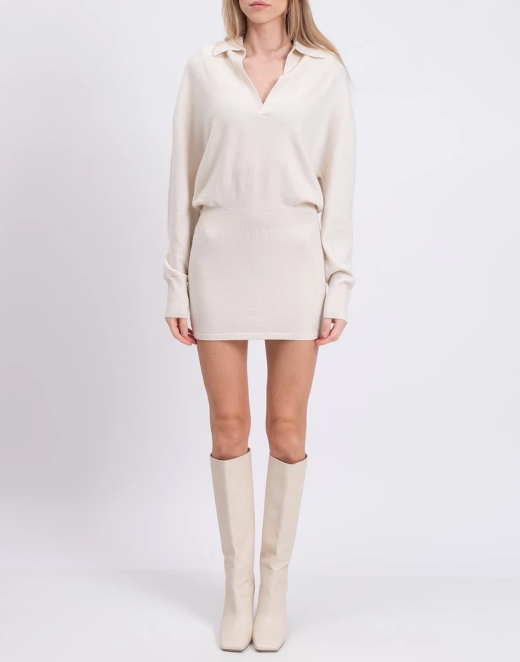 RRP €785 JACOB LEE 100% Cashmere Knitted Blouson Dress Size M Ivory Collared - Image 3 of 4