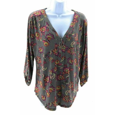 Cure Multi-Color Floral V Neck Top - Size Small - Casual Business Blouse Chic