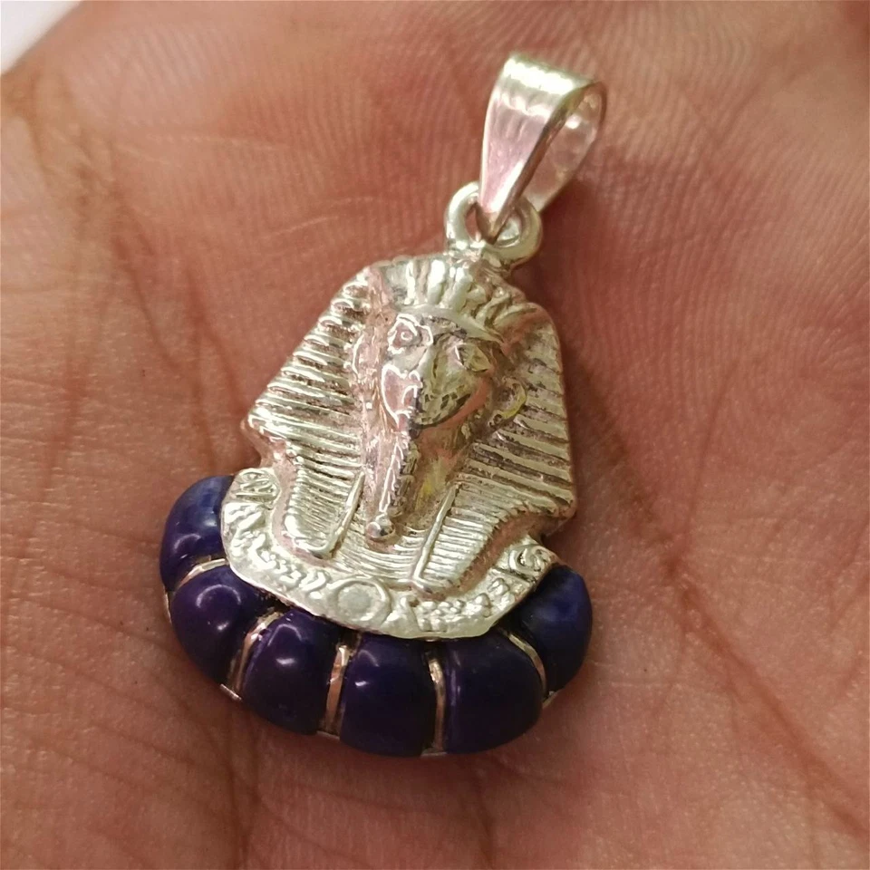 Sterling Silver 925 Pharaoh Pendant – Handmade Egyptian Jewelry with Blue Stone - Image 2 of 4