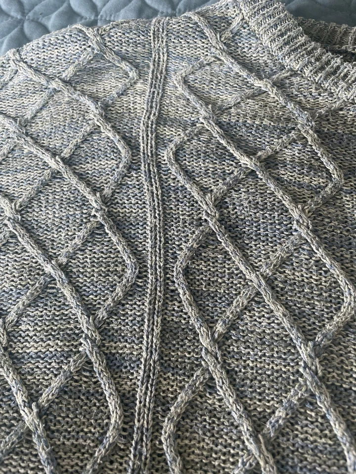 BARNEYS NEW YORK 100% Silk XXL Blue/Sage Gray Crew Neck Marled Knit Mens Sweater - Image 3 of 4