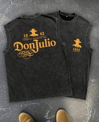 Don Julio Men's Black Graphic Logo Cotton Jersey Crew Neck Sleeveless T-Shirt