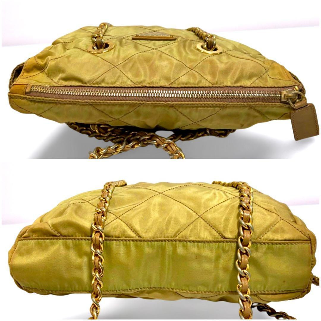 PRADA Quilted Nylon Chain Shoulder Bag Khaki Gold Hardware thumbnail 6