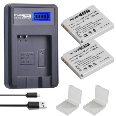 PowerTrust 2-Pack 1200mAh 3.7v NB-4L Battery and LCD USB Charger for black 