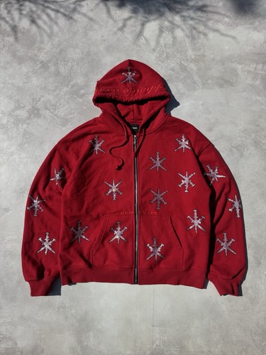 Unknown London Red rhinestone Full Zip hoodie Size Medium