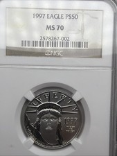 1997 $50 PLATINUM EAGLE STATUE OF LIBERTY NGC MS70- 1/2oz .9995 Fine Platinum 4443.78 per troy oz