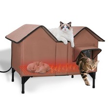 Extra Large Heated Cat House for Outside in Winter, Elevated Heated Outdoor C...