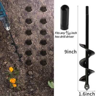 Garden Auger Drill Bit for Planting   1.6x9 Inch Garden Auger,Rapid Planter B...