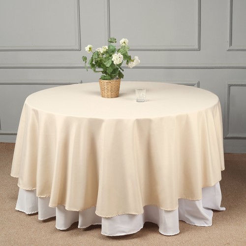 Beige 108" ROUND POLYESTER TABLECLOTH Wedding Reception Supplies Dinner SALE - Picture 7 of 8