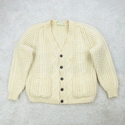 Gaeltarra Strickjacke Damen Medium Creme Zopfmuster Wolle Knopfleiste Preppy Klassisch