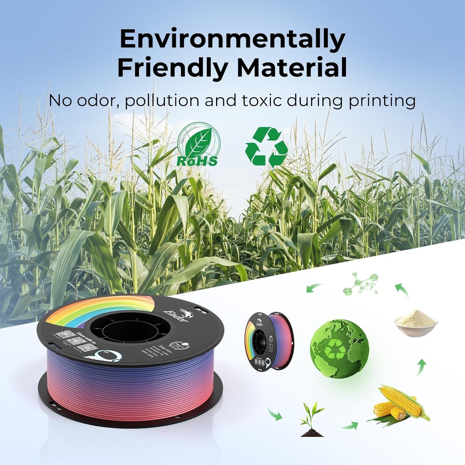 Creality 3D Drucker Filament 1,75mm, Rainbow Upgrade PLA+ Filament Stark - Bild 5